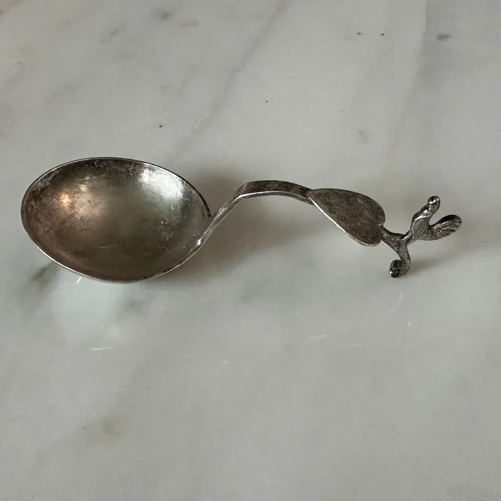 1874 Dutch Silver Mini Ladle Monkey Spoon Rooster Finial Heart .833 Silver 24g